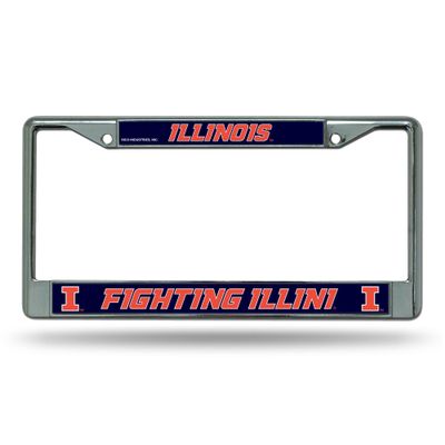 Rico Industries NCAA Illinois Fighting Illini 12" x 6" Chrome Frame with Decal Inserts - Car/Truck/SUV Automobile Accessory