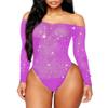 Abberrki Women Sexy Mesh Bodysuit Fishnet Sparkle Rhinestone Teddy Lingerie Halloween Rave Sheer Outfit (Purple) view 1