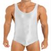 renvena Men's Glossy Stretchy Bodysuit Sleeveless U Neck Skinny Jumpsuit Wrestling Singlet Swimwear White X-Large view 1