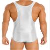 renvena Men's Glossy Stretchy Bodysuit Sleeveless U Neck Skinny Jumpsuit Wrestling Singlet Swimwear White X-Large view 2
