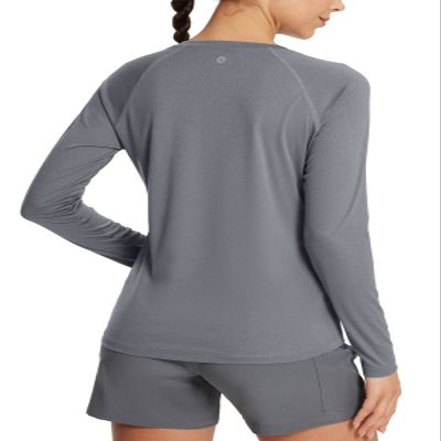 baleaf Women's Workout Shirts Long Sleeve Running Tops Quick Dry Moisture Wicking Athletic T-Shirts for Exercise Gym Sports Yoga Heather Light Grey XL