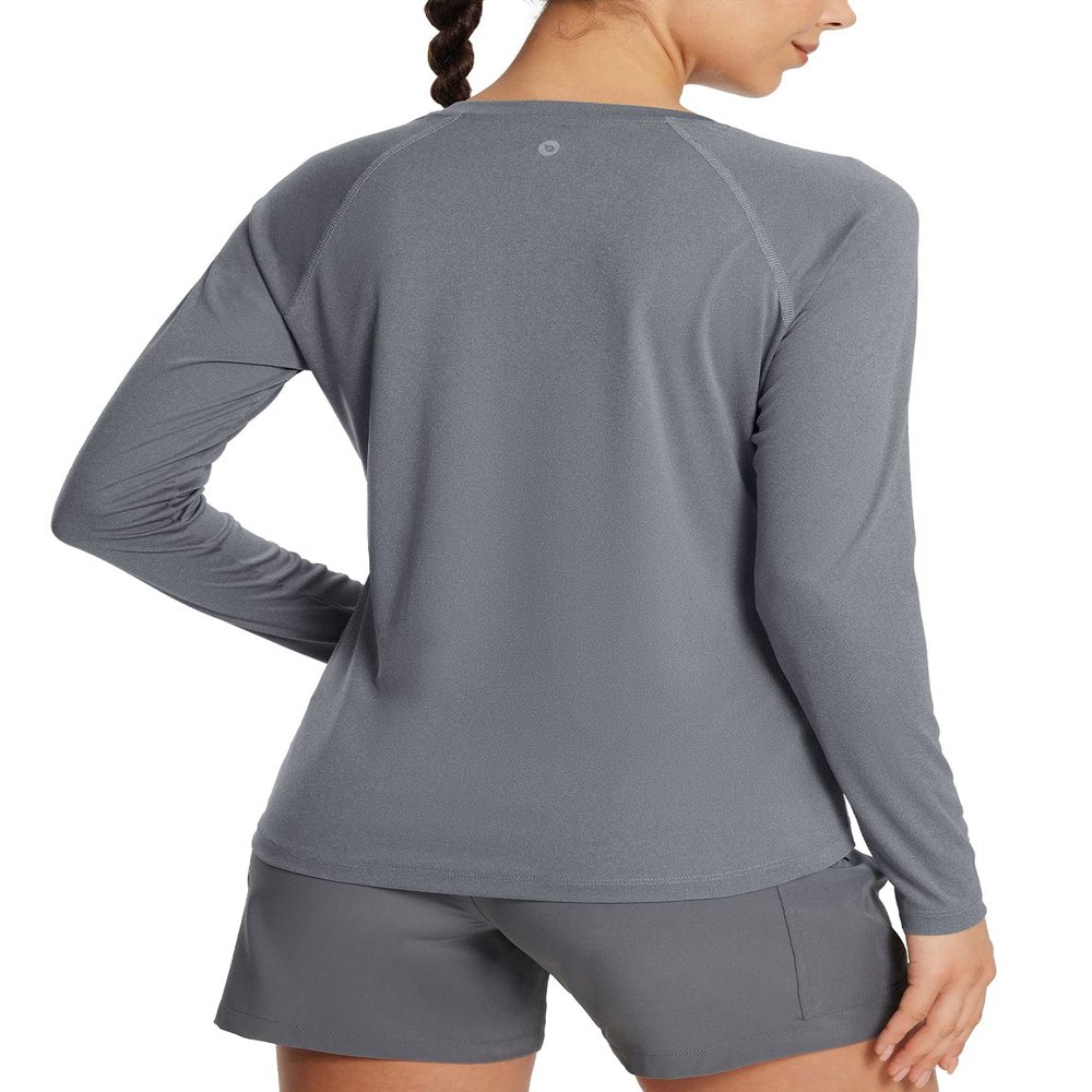 baleaf Women's Workout Shirts Long Sleeve Running Tops Quick Dry Moisture Wicking Athletic T-Shirts for Exercise Gym Sports Yoga Heather Light Grey XL