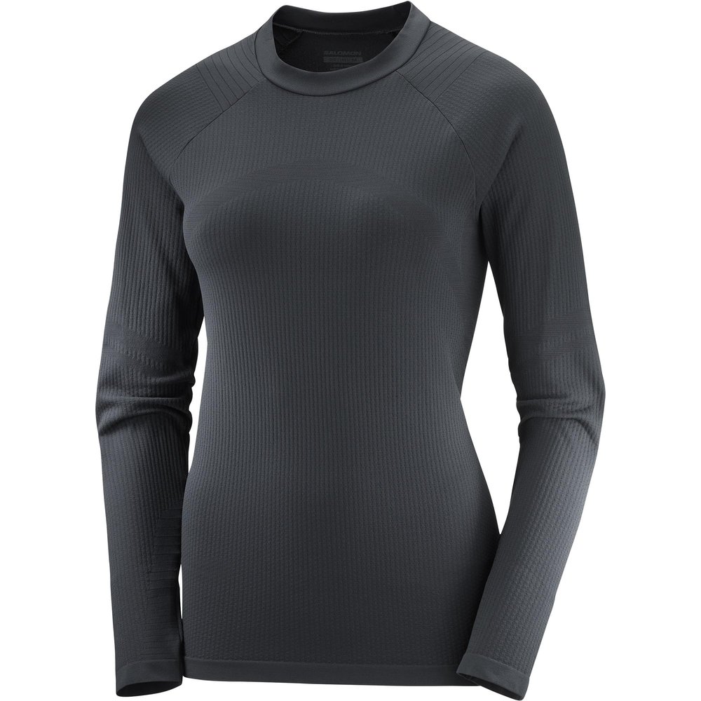 Salomon Women's Essential Seamless Long Sleeve Baselayer, DEEP Black, X-Small