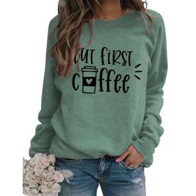 But First Coffee Sweatshirt for Women Crewneck Sweatshirts Coffee Graphic Long Sleeve Pullover Tops for Coffee Lover