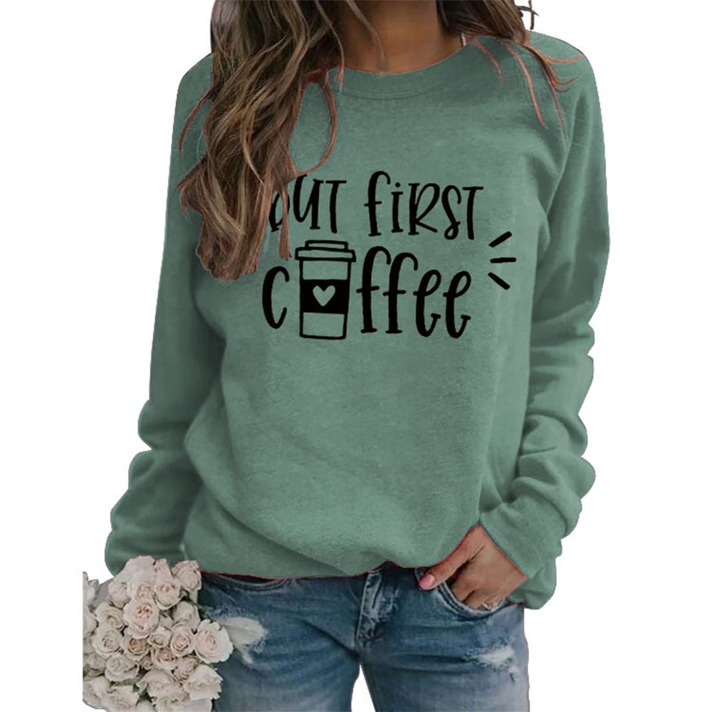 But First Coffee Sweatshirt for Women Crewneck Sweatshirts Coffee Graphic Long Sleeve Pullover Tops for Coffee Lover