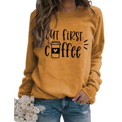 But First Coffee Sweatshirt for Women Crewneck Sweatshirts Coffee Graphic Long Sleeve Pullover Tops for Coffee Lover