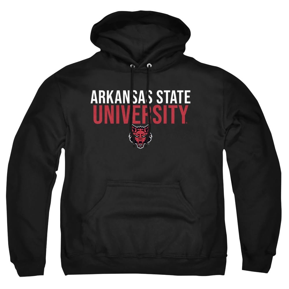 Arkansas State University Official Stacked Unisex Adult Pull-Over Hoodie, Arkansas State University, Black, Small