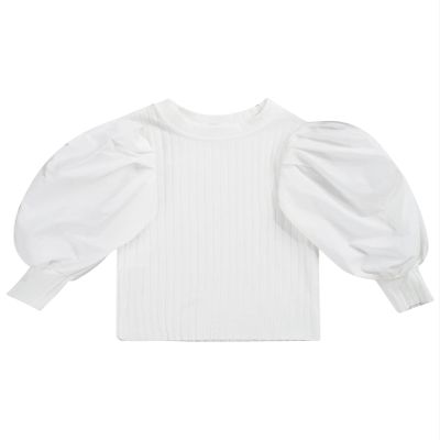 JEATHA Toddler Girls Puff Long Sleeve T-Shirt Solid Color Ribbed Knit Tee Blouse Fashion Fall Tops White 12-18 Months