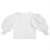 JEATHA Toddler Girls Puff Long Sleeve T-Shirt Solid Color Ribbed Knit Tee Blouse Fashion Fall Tops White 12-18 Months view 1