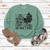 BOFUPAGO I Like Murder Shows Comfy Clothes and Maybe 3 People Sweatshirt for Women Crewneck Sweatshirts Long Sleeve Tops Light Green view 2