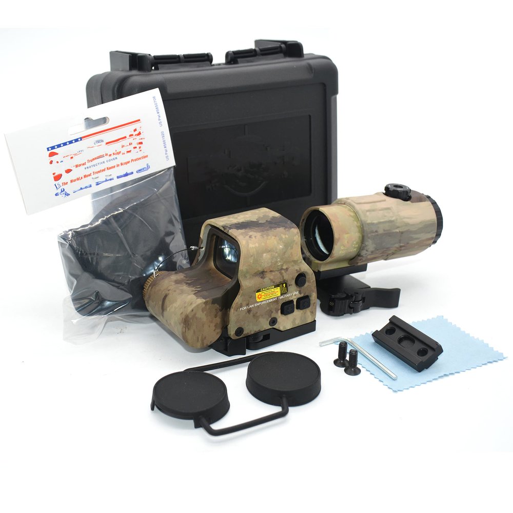 HATSEN 558 Red Dot Sight Combo with 5X Magnifying Glass, Quick Release, for 20mm Rail Mount, Camo