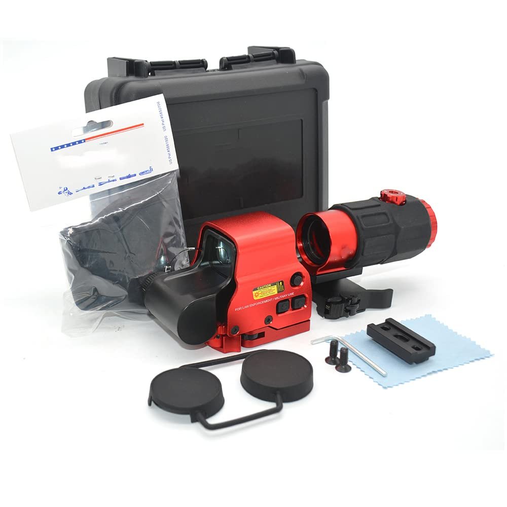 558+5X Sight Combo 558 Green/Red Dot Holographic Sight Scope + 5X Magnifying Glass, Quick Release Holographic Rollover Multiplier, for 20mm Rail Mount(Red)