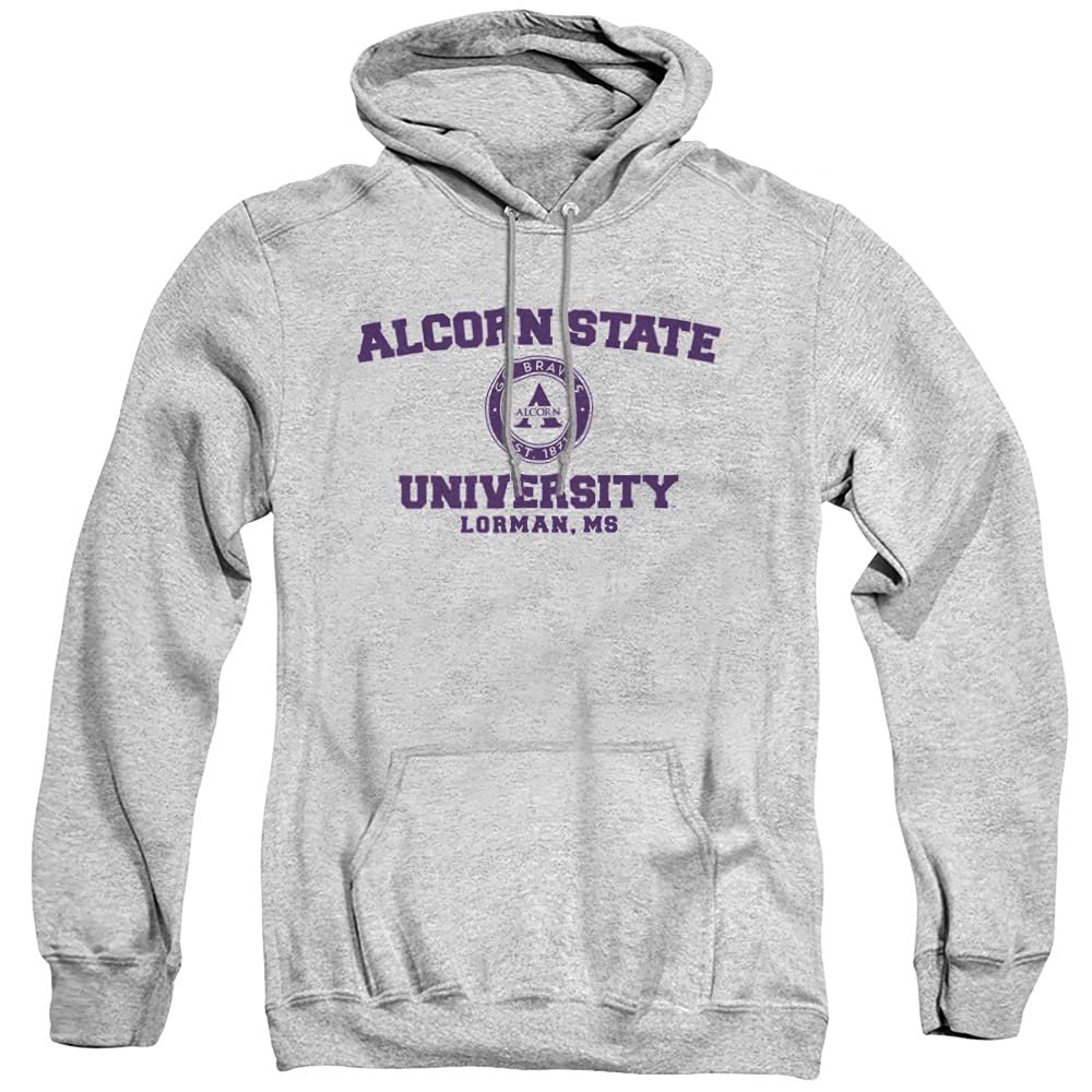 Alcorn State University Official Circle Logo Unisex Adult Pull-Over Hoodie, Alcorn State Braves, Athletic Heather, Small