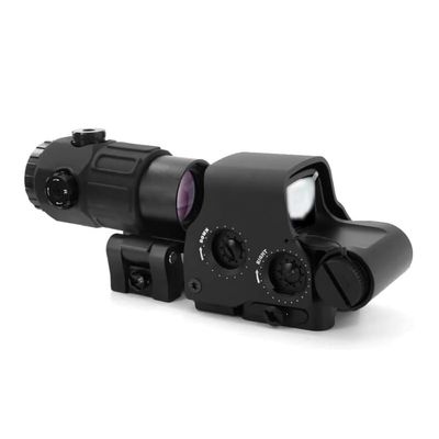 HATSEN 558+5X Sight Combo 558 Green/Red Dot Holographic Sight Scope + 5X Magnifying Glass, Quick Release Holographic Rollover Multiplier, for 20mm Rail Mount(Black)