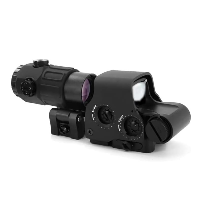 HATSEN 558+5X Sight Combo 558 Green/Red Dot Holographic Sight Scope + 5X Magnifying Glass, Quick Release Holographic Rollover Multiplier, for 20mm Rail Mount(Black)