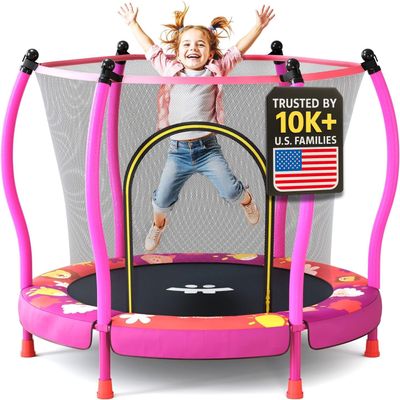 Happin 55'' Toddler Trampoline Indoor & Outdoor, Classic 5FT Recreational Kids Trampoline Indoor Ages 1-8, Safety Trampolines for Kids with Safety Enclosure Net, Toddler Gift for Boys & Girls
