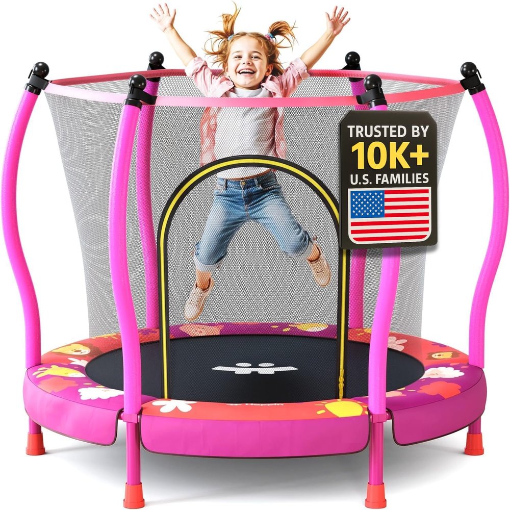 Happin 55'' Toddler Trampoline Indoor & Outdoor, Classic 5FT Recreational Kids Trampoline Indoor Ages 1-8, Safety Trampolines for Kids with Safety Enclosure Net, Toddler Gift for Boys & Girls