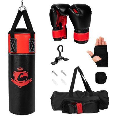 GYMAX Punching Bag for Kids, Pre Filled Kids Punching Bag with Boxing Gloves, Hand Wraps & Carry Bag, Hanging Heavy Punching Bag for Kids MMA Kick Boxing Muay Thai Taekwondo Karate Workout