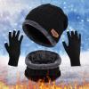 3-Pieces Winter Knitted Sets B-eanie Hat Gloves Scarf Set with Fleece Lined Gift for Women Men Kids view 2