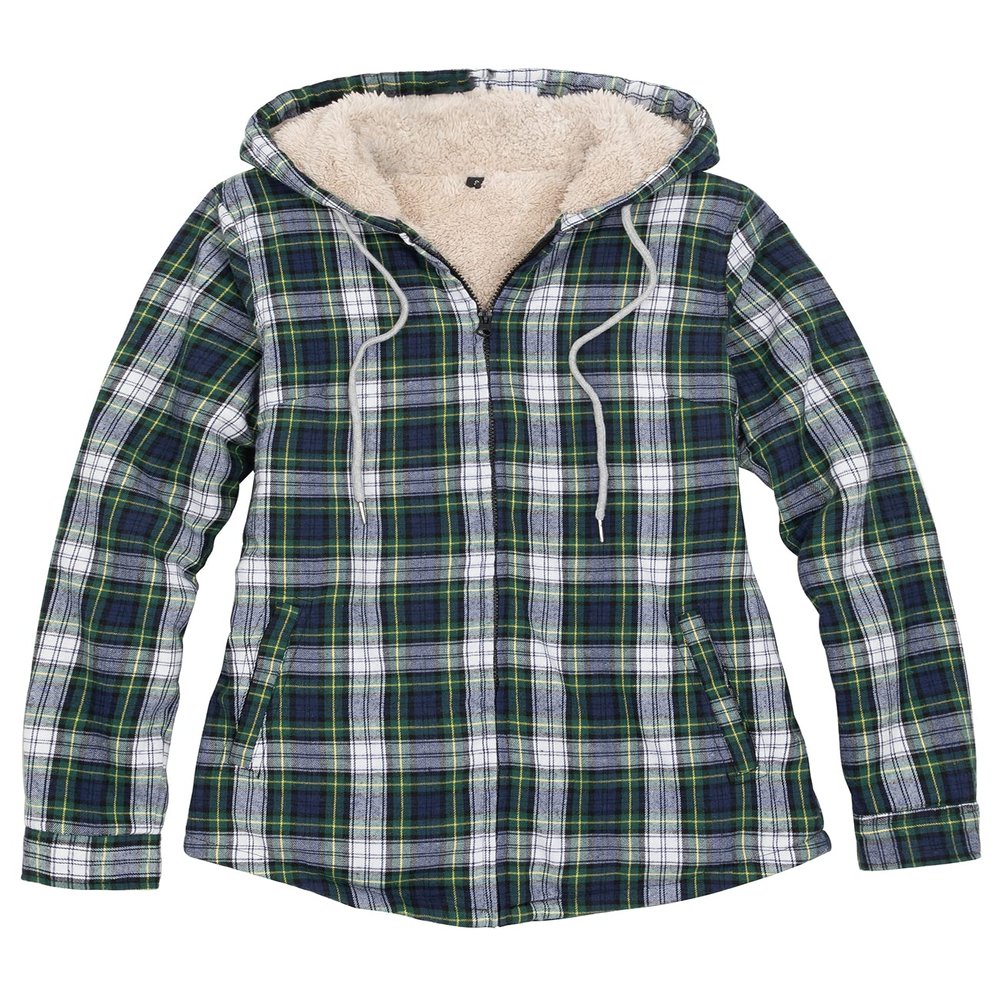 ZENTHACE Womens Hooded Sherpa Lined Flannel Jacket with Hand Pockets Coat