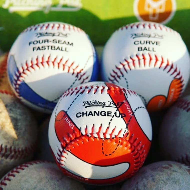 NineFit Basics Pitching Pal - Best Baseball Pitching Trainer - Pack of 3 Balls: 4 Seam Fastball, Change-up, Curveball
