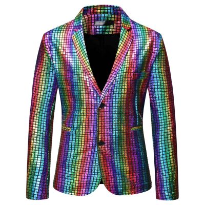 XUNRYAN Mens Sequin Dress Suit Blazer Jacket One Button Party Festival Tuxedo Sport Coat Retro 70s 80s Disco Costume Outfits