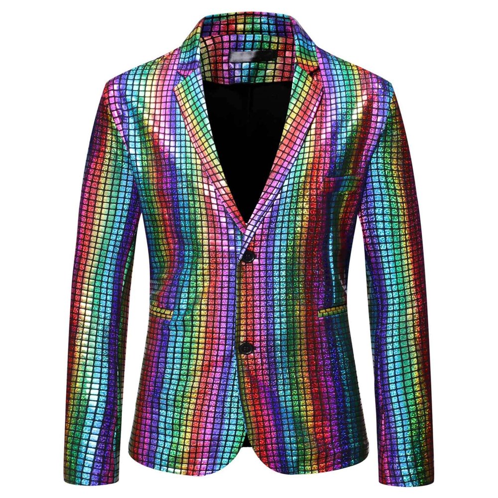 XUNRYAN Mens Sequin Dress Suit Blazer Jacket One Button Party Festival Tuxedo Sport Coat Retro 70s 80s Disco Costume Outfits