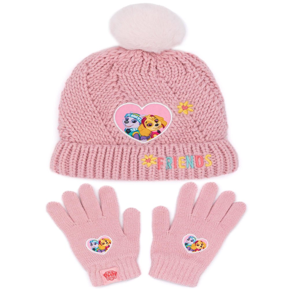 Paw Patrol Hat And Gloves Kids Girls Pink Knitted Winter Beanie