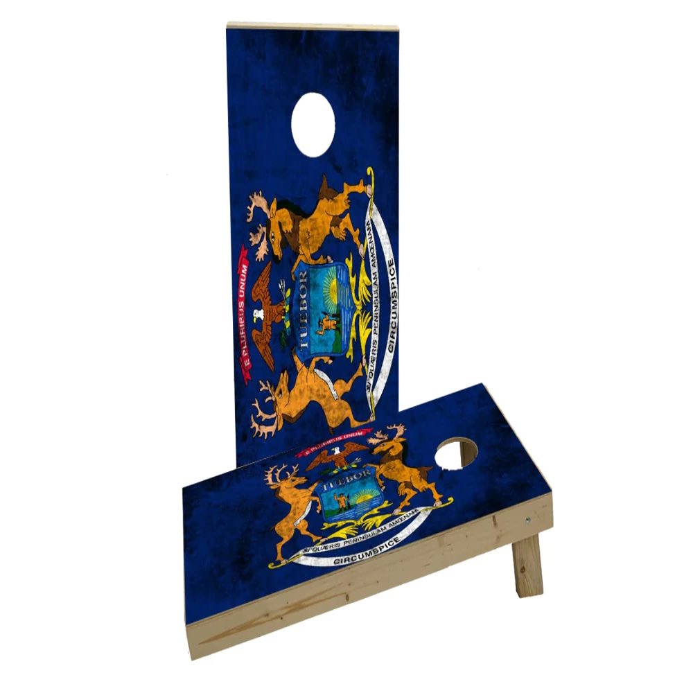 Worn State (Michigan) Flag Custom Cornhole Board Game Set