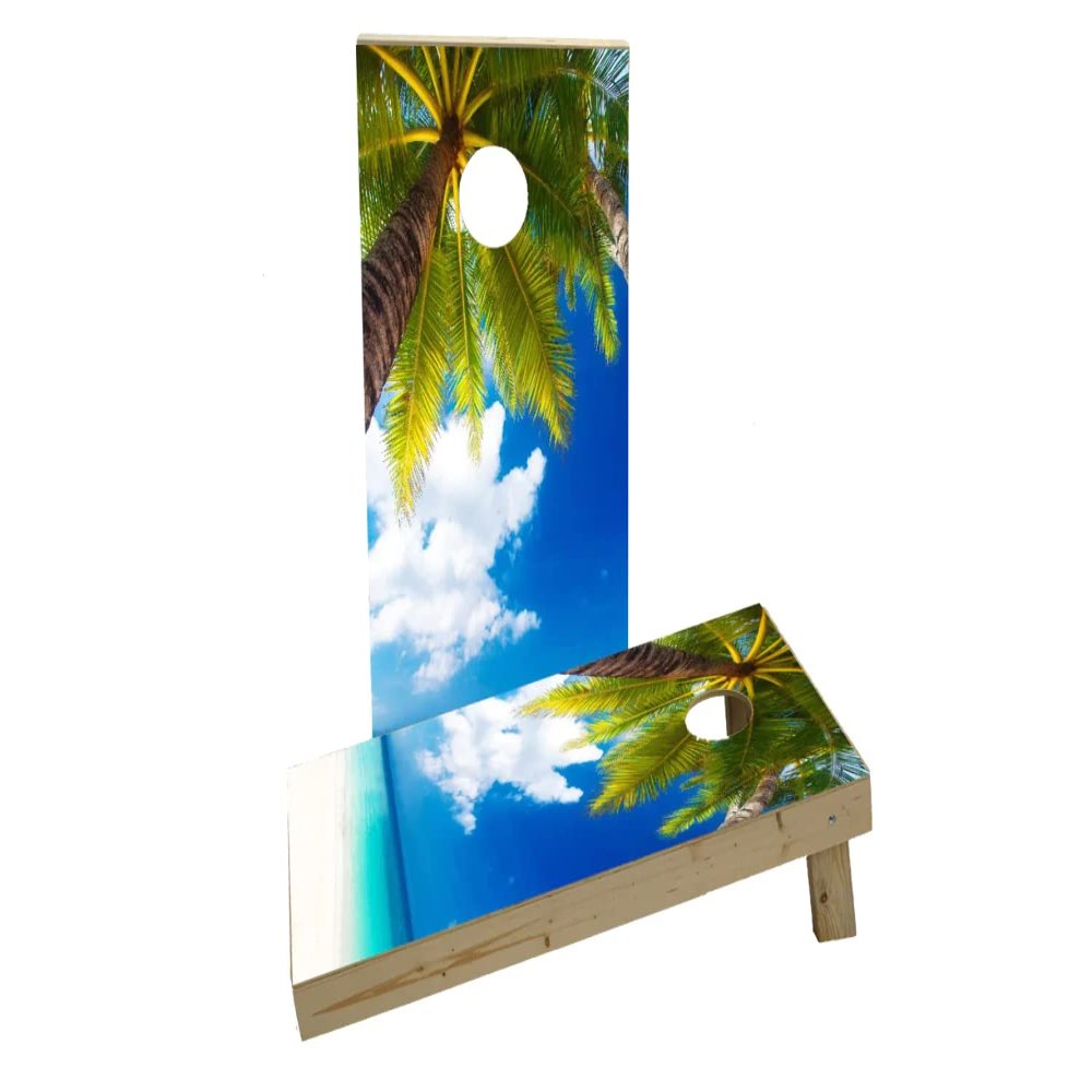 Palm Tree Overlooking The Beach Custom Cornhole Board Game Set