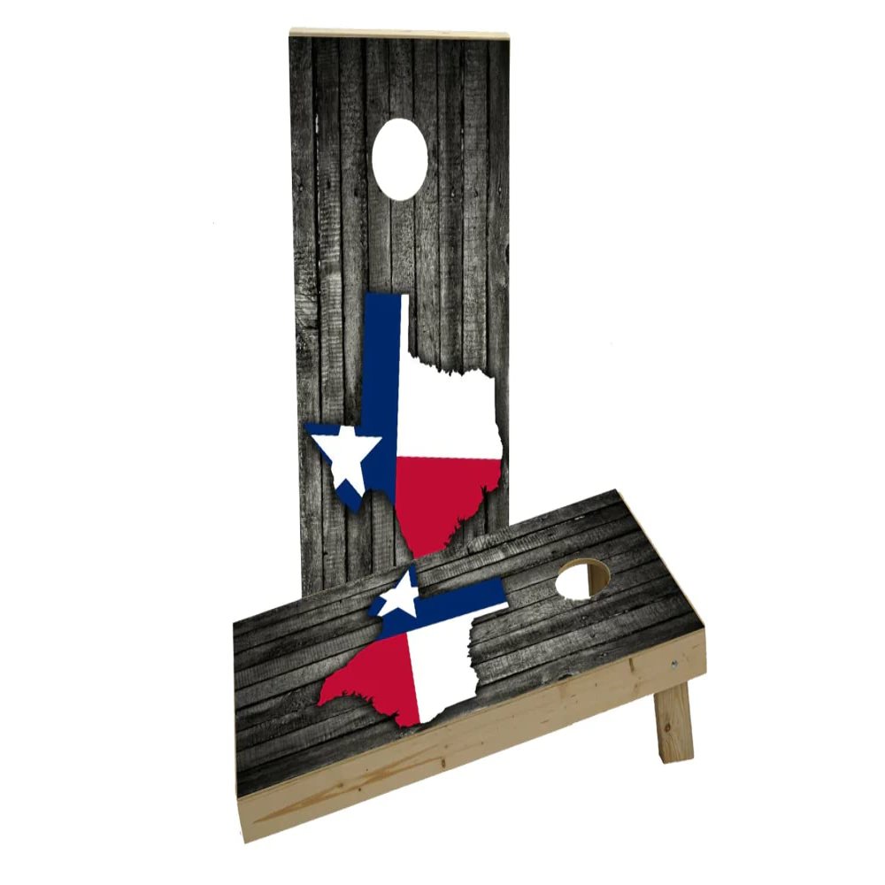 Wood Slate State Flag & Map (Texas) Custom Cornhole Board Game Set