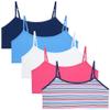 Rene Rofe Girls Training Bras - 5 Pack Soft Stretch Cotton Bra, Cami Style Girls Underwear with Adjustable Straps (7-14), Size 10-12, Pink/Blue Stars view 1