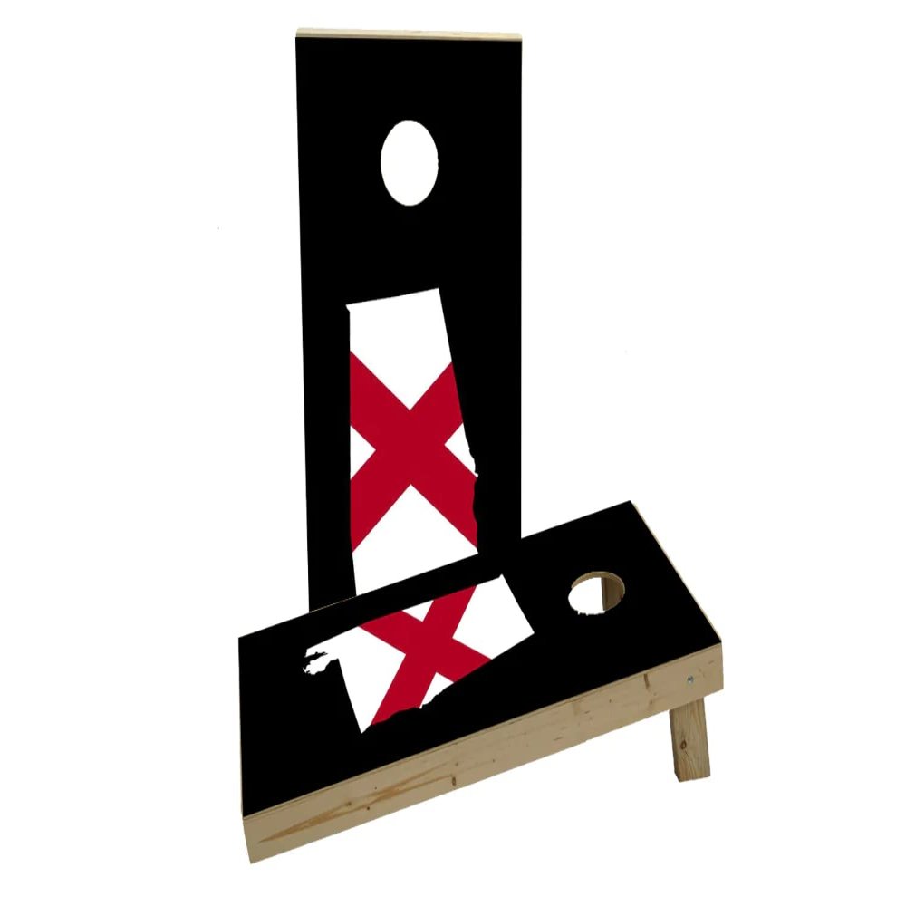 Alabama State Flag Outline (Black Background) Custom Cornhole Board Game Set