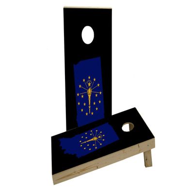 Indiana State Flag Outline (Black Background) Custom Cornhole Board Game Set