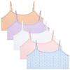 Rene Rofe Girls Training Bras - 5 Pack Soft Stretch Cotton Bra, Cami Style Girls Underwear with Adjustable Straps (7-14), Size 10-12, Blue Floral