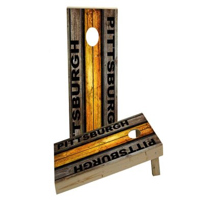 Woodslat Worn Pittsburgh Football Custom Cornhole Board Game Set