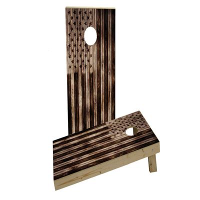 American Flag Burned Wood Look Custom Cornhole Board Game Set