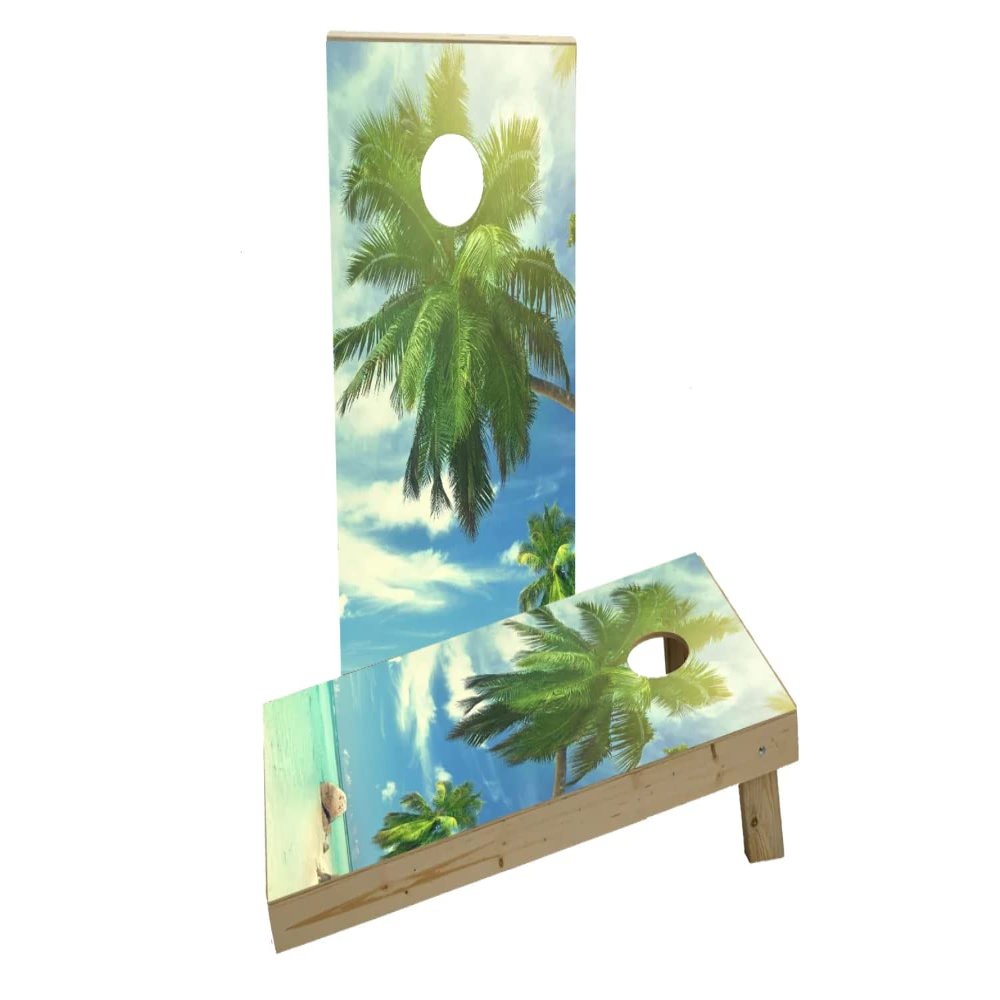 Palms Off The Beach on a Sunny Day Custom Cornhole Board Game Set