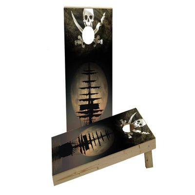 Pirate Ship on The Ocean in The Moonlight Custom Cornhole Board Game Set