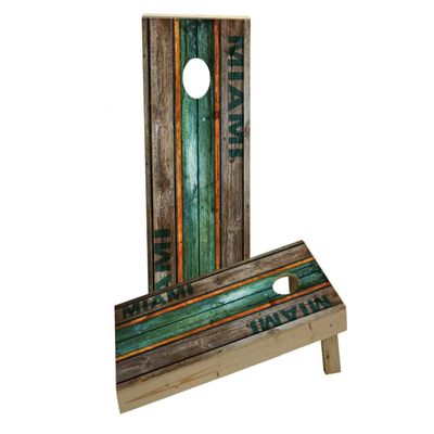 Woodslat Worn Miami Football Custom Cornhole Board Game Set