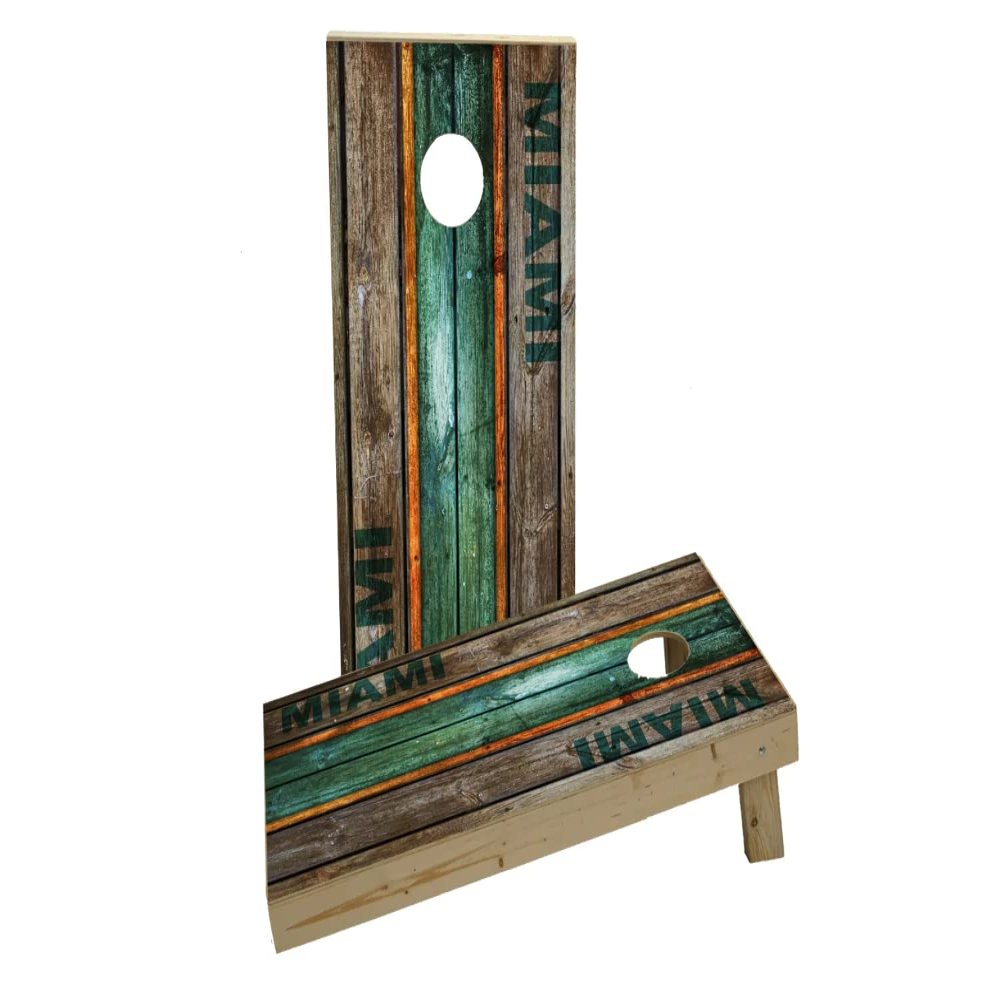 Woodslat Worn Miami Football Custom Cornhole Board Game Set