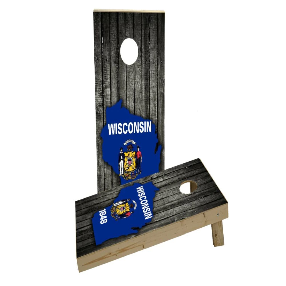 Wood Slate State Flag & Map (Wisconsin) Custom Cornhole Board Game Set