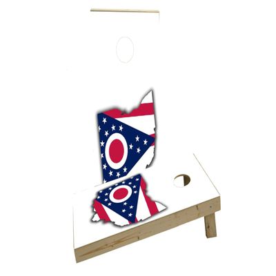 Ohio State Flag Outline (White Background) Custom Cornhole Board Game Set
