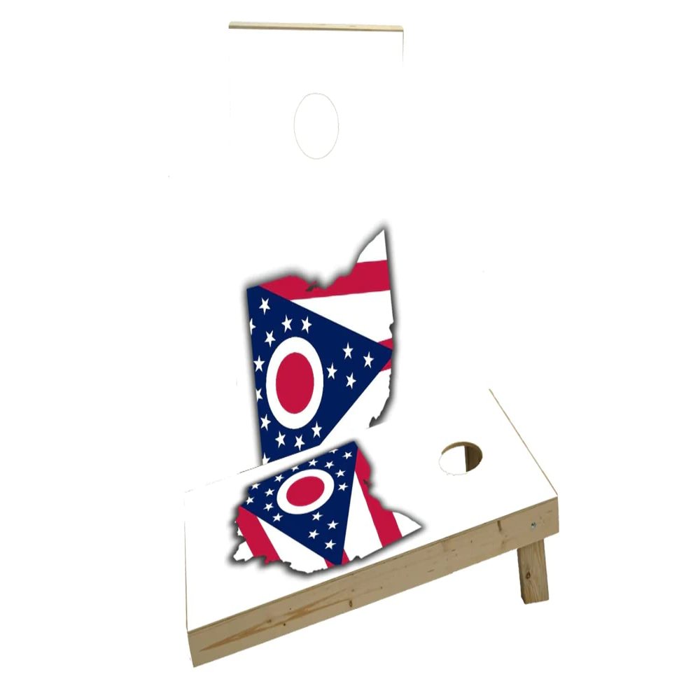 Ohio State Flag Outline (White Background) Custom Cornhole Board Game Set