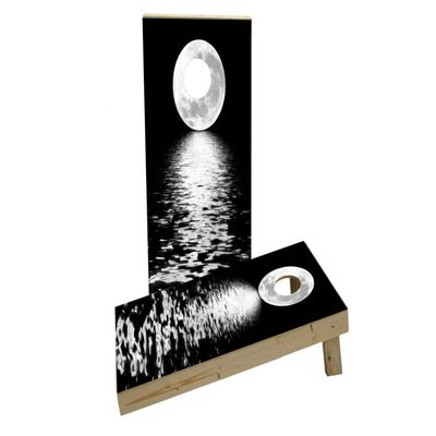 Full Moon Over The Water Custom Cornhole Board Game Set