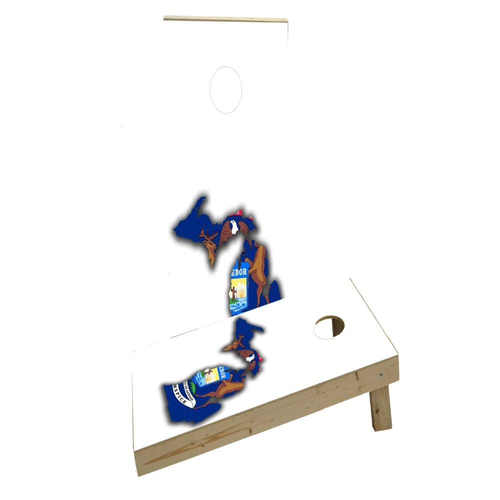 Michigan State Flag Outline (White Background) Custom Cornhole Board Game Set