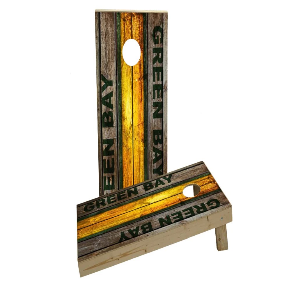 Woodslat Worn Green Bay Football Custom Cornhole Board Game Set