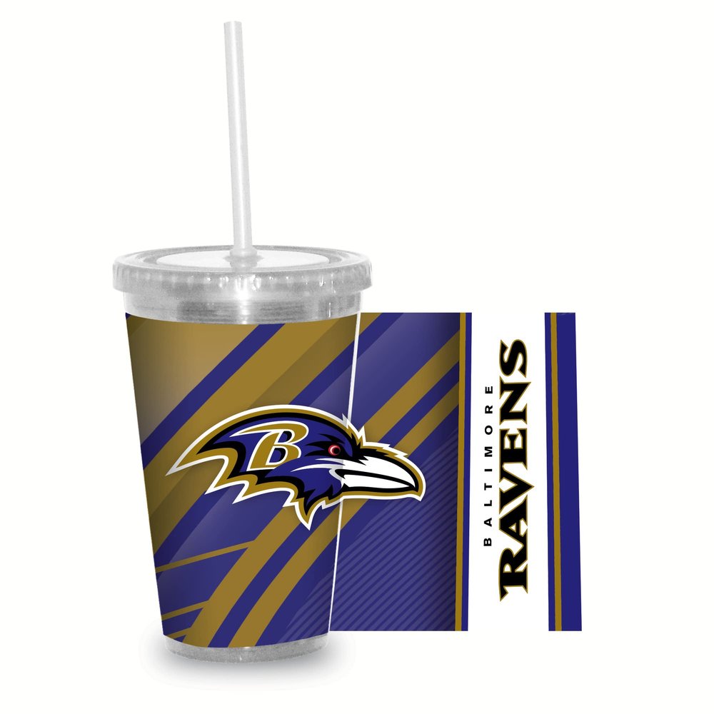 Rico Industries NFL Football Baltimore Ravens NFL Football Team 16oz Clear Tumbler W/Straw