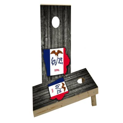 Wood Slate State Flag & Map (Iowa) Custom Cornhole Board Game Set