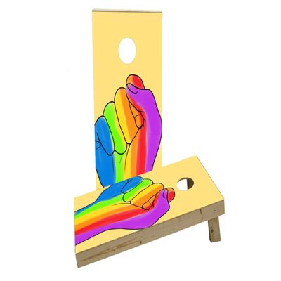 Gay Pride Rainbow Hand Custom Cornhole Board Game Set